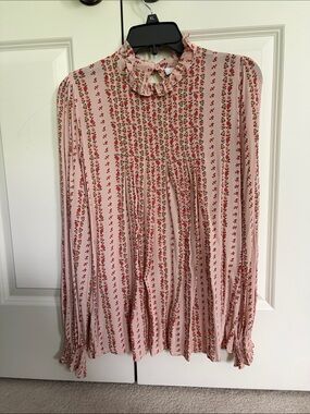 See By Chloe Pink Floral Ruffle-Neck Blouse